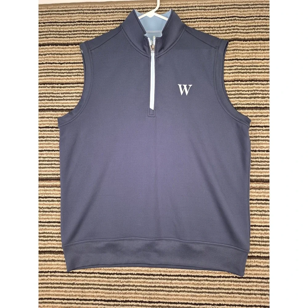 Johnnie-O Mens Navy Blue Quarter Zip Golf Vest Performance W Logo Size Medium‎